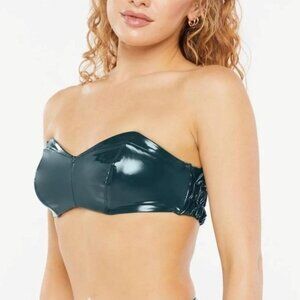 Savage X Fenty Teal/Green Strapless Patent-Style Bustier, M